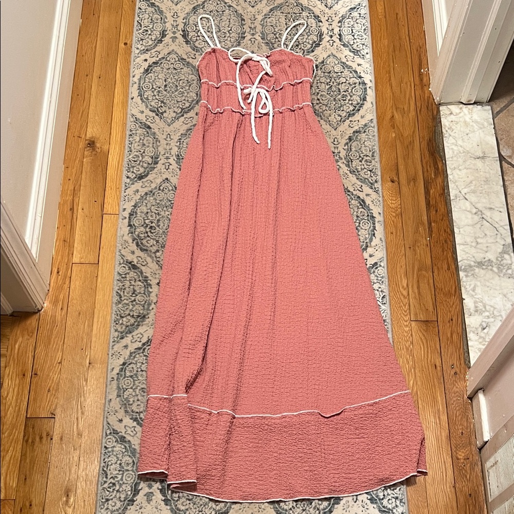 Pink Maxi Dress with White Accents